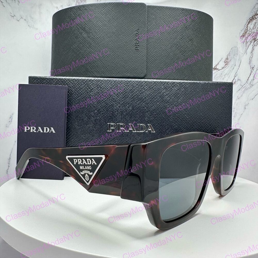 New PRADA Sunglasses Brown Root Tortoise Square Men's Plaque Logo